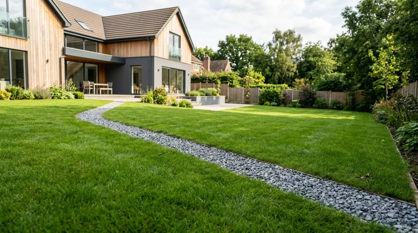 The finished result of professional yard drainage: the completed work looking clean, correct and — Columbia, MO