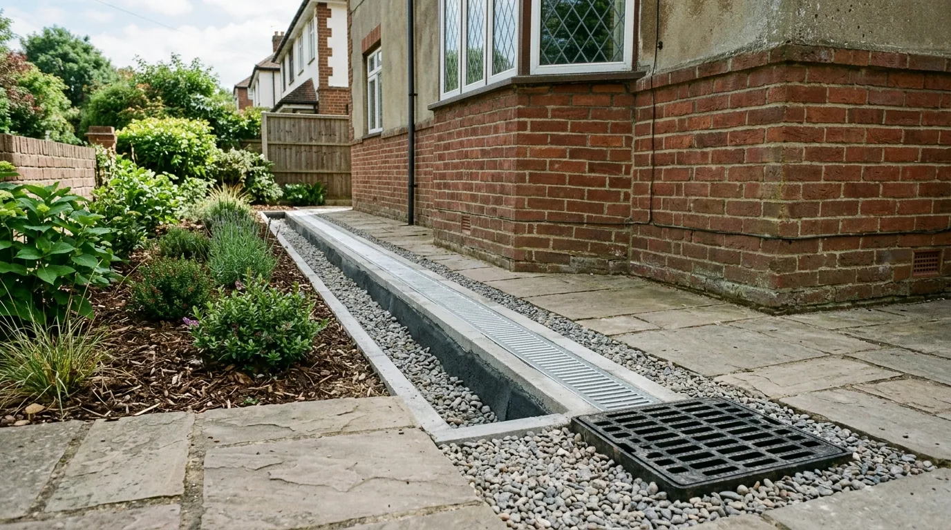 The finished result of professional yard drainage: the completed work looking clean, correct and — Columbia, MO