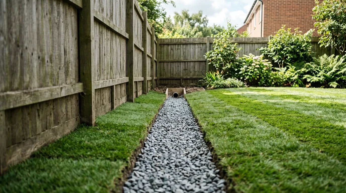 The finished result of professional yard drainage: the completed work looking clean, correct and — Columbia, MO