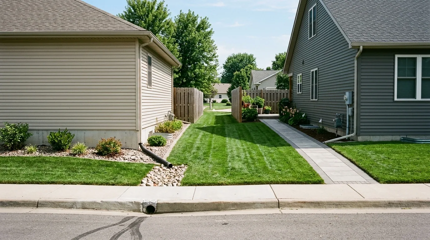 The finished result of professional yard drainage: the completed work looking clean, correct and — Columbia, MO