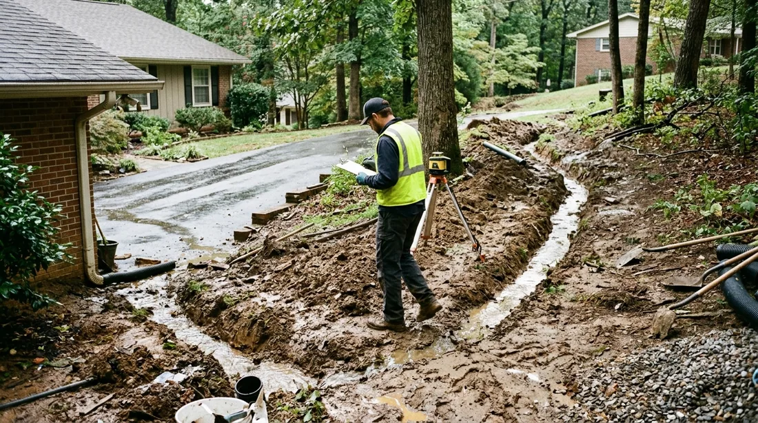 Walking the site to find where water enters, where it collects and where it could plausibly — Columbia, MO